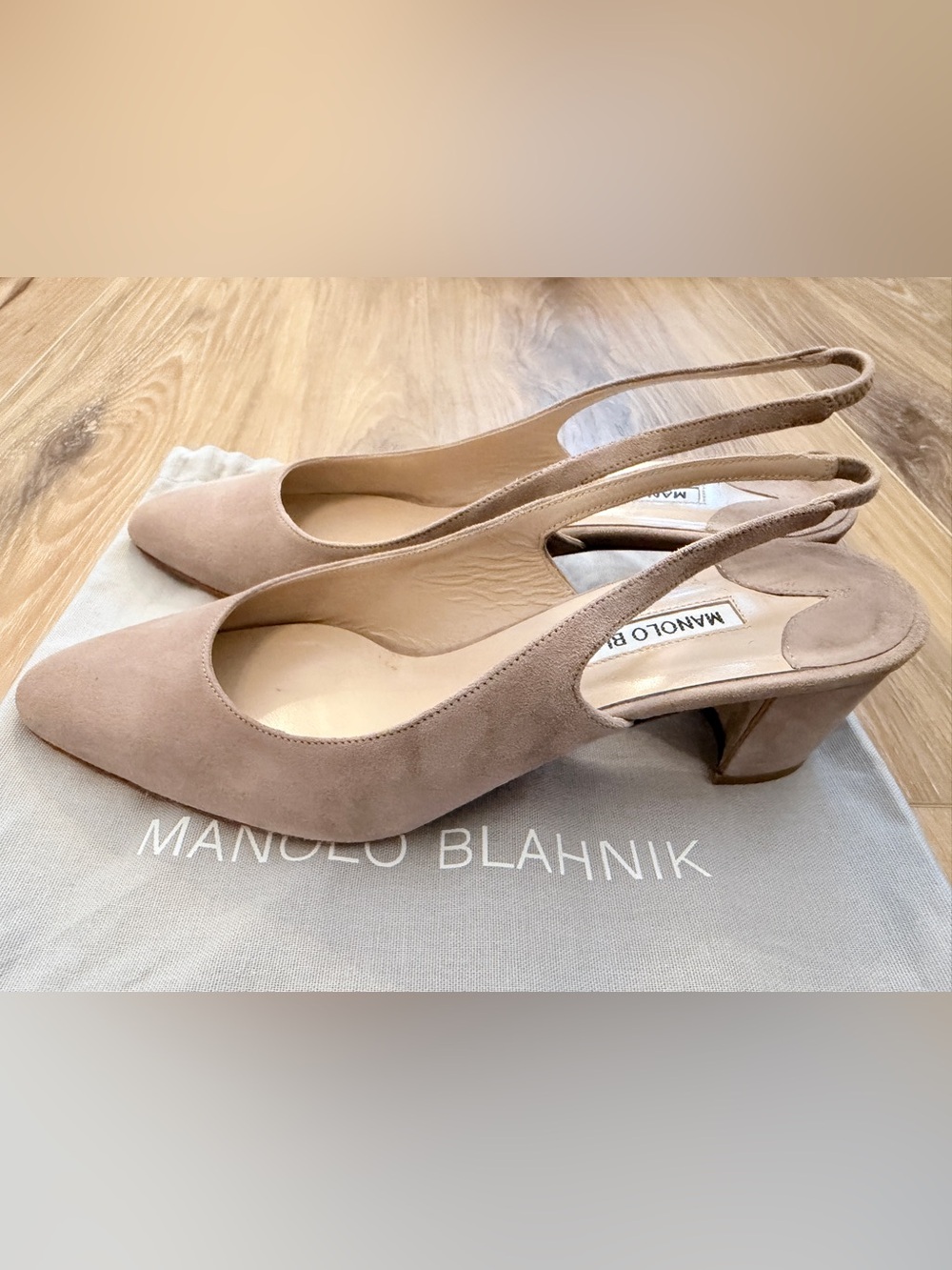 Manolo Blahnik Beige Suede Slingback Pumps